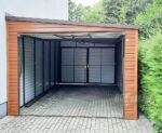 GARAŻ BLASZANY 3,5m x 6m poziom - spad w prawo - 2x Brama uchylna - jasny orzech - drewnopodobny BOX63 3,5x6 - obrazek 4