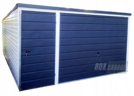 GARAŻ BLASZANY 4m x 5m poziom - spad w tył - Brama - drzwi - antracyt + biały BOX14 4x5