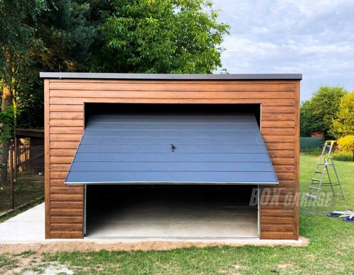 GARAŻ BLASZANY 4m x 6m poziom - spad tył Brama uchylna - wiata - drzwi + okno PCV - drewnopodobny BOX30 4x6 - obrazek 6