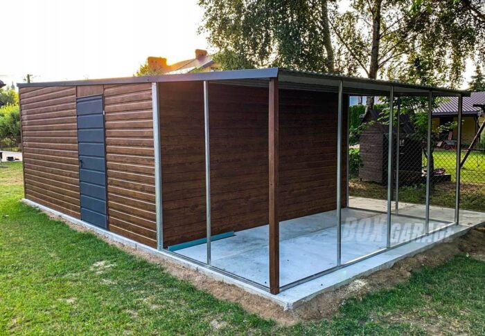 GARAŻ BLASZANY 4m x 6m poziom - spad tył Brama uchylna - wiata - drzwi + okno PCV - drewnopodobny BOX30 4x6 - obrazek 9