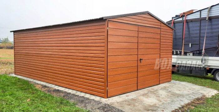 GARAŻ BLASZANY 4m x 6m poziom - dwuspad + Brama - jasny orzech - drewnopodobny BOX79 4x6 - obrazek 6