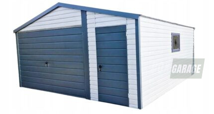 GARAŻ BLASZANY 5m x 6m poziom - Brama + drzwi + okno - antracyt + biały BOX41 5x6