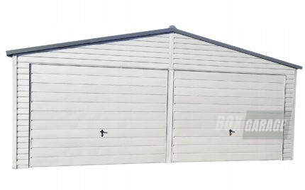 GARAŻ BLASZANY 6,5m x 6m poziom - dwuspad - 2x Brama uchylna - biały + antracyt BOX58 6,5x6