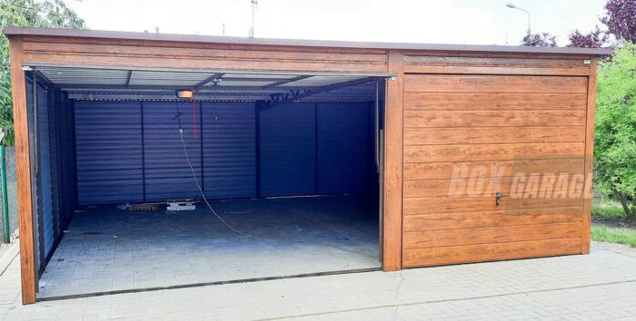 GARAŻ BLASZANY 6m x 6m poziom - spad tył - 2x Brama uchylna ciemny orzech - drewnopodobny BOX74 6x6 - obrazek 7