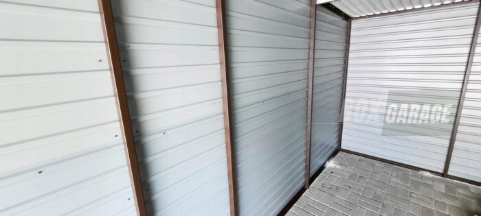 GARAŻ BLASZANY 6m x 6m poziom - spad tył - 2x Brama uchylna ciemny orzech - drewnopodobny BOX74 6x6 - obrazek 8