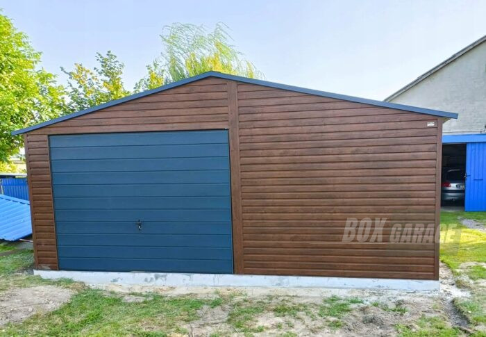 GARAŻ BLASZANY 6m x 6m dwuspad - Brama uchylna - ciemny orzech - dodatkowe drzwi - 2x okno BOX102 6x6 - obrazek 2