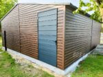 GARAŻ BLASZANY 6m x 6m dwuspad - Brama uchylna - ciemny orzech - dodatkowe drzwi - 2x okno BOX102 6x6 - obrazek 3