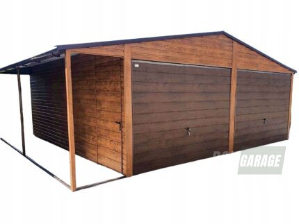 GARAŻ BLASZANY 6m x 6m poziom - dwuspad 2x Brama uchylna - drzwi - wiata BOX97 6x6