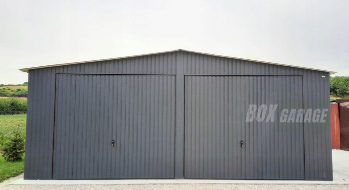GARAŻ BLASZANY 7m x 7m pion - dwuspad - 2x Brama uchylna - antracyt grafit BOX55 - obrazek 2