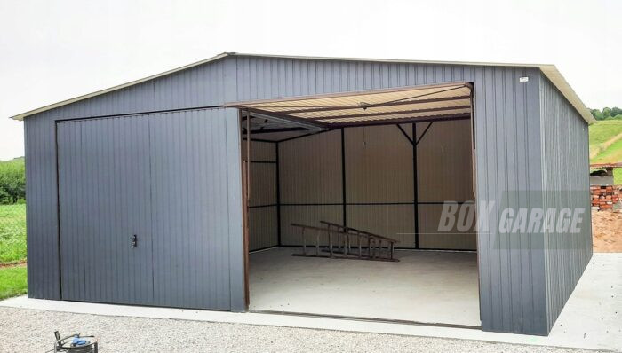 GARAŻ BLASZANY 7m x 7m pion - dwuspad - 2x Brama uchylna - antracyt grafit BOX55 - obrazek 3