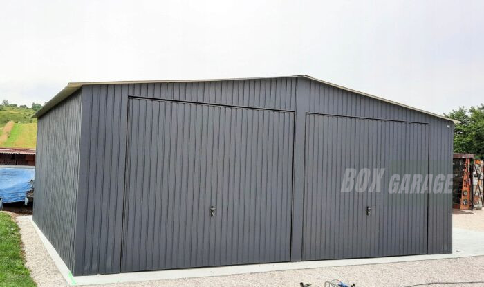 GARAŻ BLASZANY 7m x 7m pion - dwuspad - 2x Brama uchylna - antracyt grafit BOX55 - obrazek 5