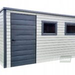 DOMEK OGRODOWY 3,5x3 m - spad tył - drzwi + 2x okno - biały + antracyt BOX50 3,5x3