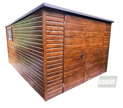 SCHOWEK - DOMEK OGRODOWY 3m x 4m spad tył - Brama + okno - drewnopodobny BOX87 3x4