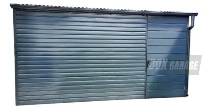 SCHOWEK - DOMEK OGRODOWY 4m x 3m spad przód - drzwi - antracyt grafit BOX49 4x3