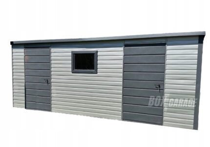 SCHOWEK - DOMEK OGRODOWY 6m x 2m spad tył - drzwi + 2x okno - srebrny + antracyt BOX20 6x2